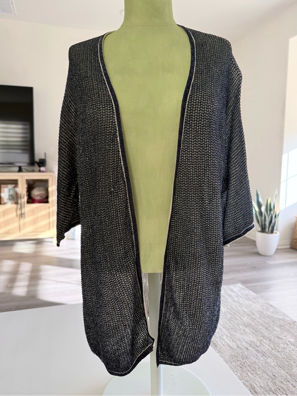 Falconeri made in Italy cardigan textured metallic mesh knit fabric Lightweight